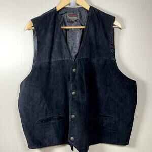 MENS 3XL Vintage JOHN L BLAIR Leather Snap Front Vest Biker Festival Streetwear